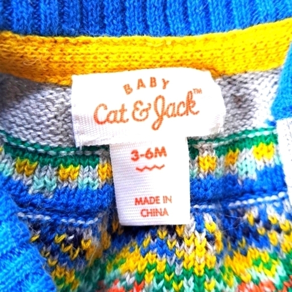 Baby Cat&Jack long sleeve jumper sleeper onesie fair isle 3-6 months 100% cotton - Picture 2 of 9